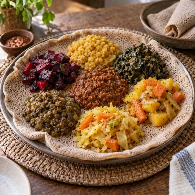 Injera platter, a Ethiopian dish